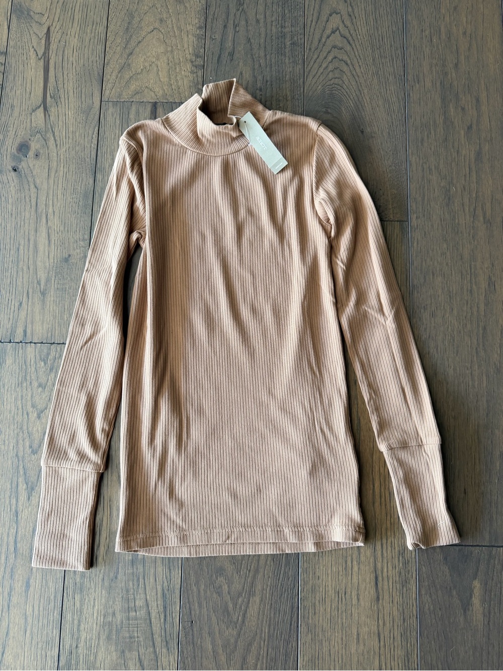 J. Crew Women’s Stretch Cotton Ribbed Mock Neck Long Sleeve Top, Camel Sz XS NWT